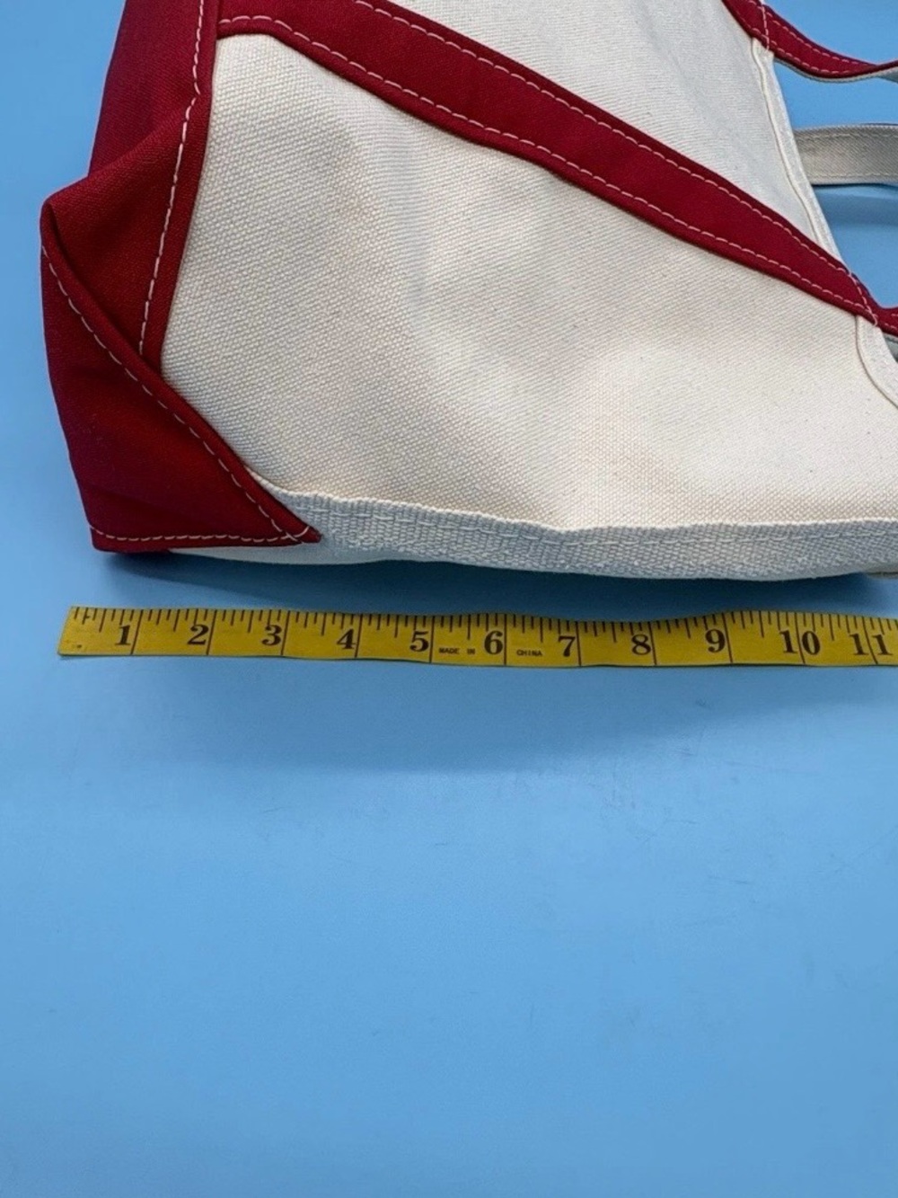 L.L. Bean 1990’s Vintage Boat & Tote Zip Top Canvas Bag USA Made Red Accent - Picture 6 of 10